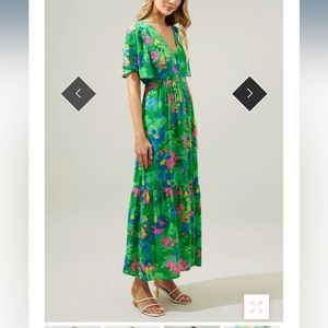 Sugar lips ivy floral green maxi dress size large NWT